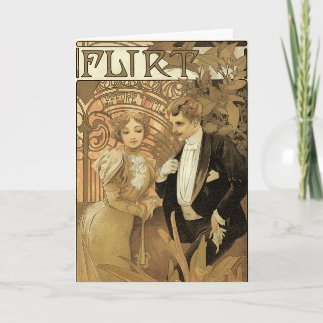 Carte Biscuits vintages Art Nouveau Flirt, Alphonse Much (Devant)