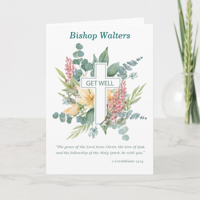 Carte Bishop Get Well Religion Cross with Wild Florals (Devant)
