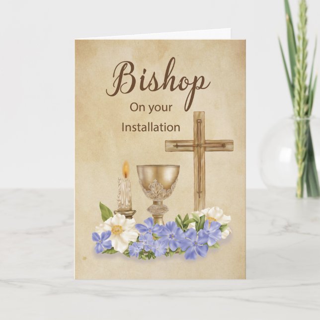 Carte Bishop Installation Félicitations Cross Candle (Devant)
