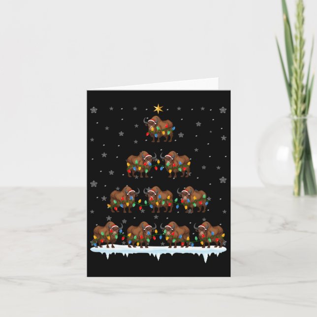 Carte Bison Animal Santa Hat Vilain Arbre de Noël Lumièr (Devant)