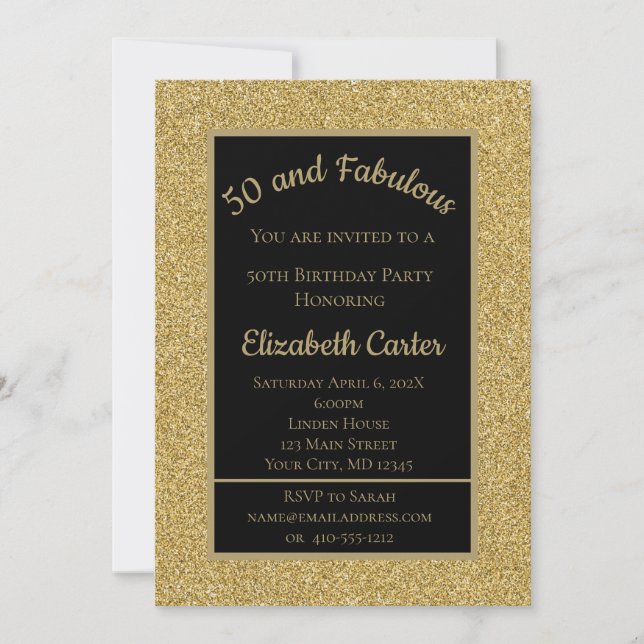 Carte Black and Gold Parties scintillant 50 et Fabulous  (Devant)