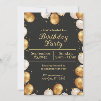 Carte Black and Gold Simple Birday Party