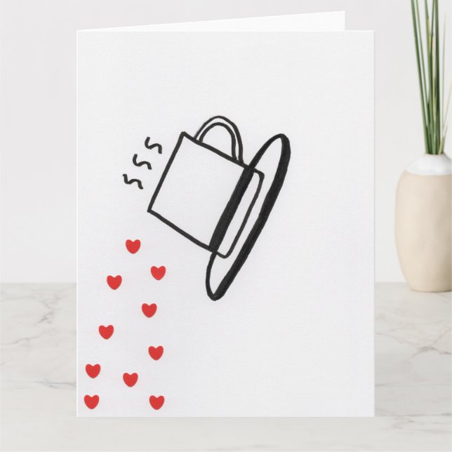 Carte Black and White Cup with Red Hearts Pouring (Devant)