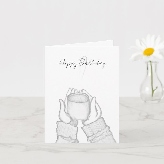 Carte black and white hands with coffee on Note Card (Petite plante)