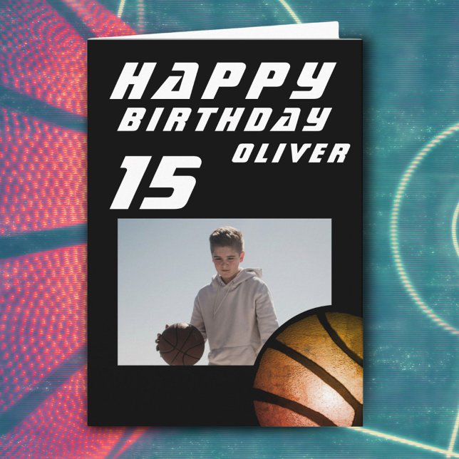 Carte Black Basketball Boy Photo Joyeux Anniversaire (Créateur téléchargé)