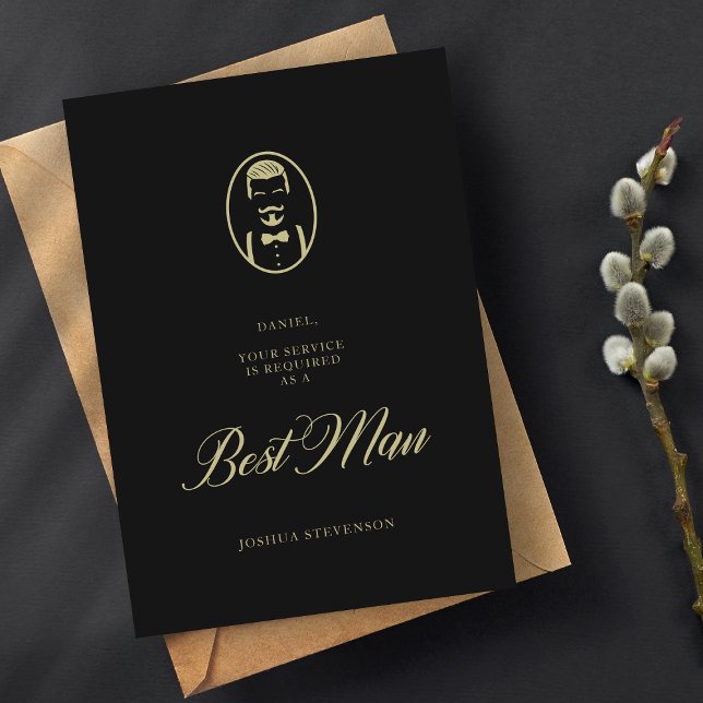 Carte Black Best Man Silhouette Simple Mariage Propositi (Créateur téléchargé)