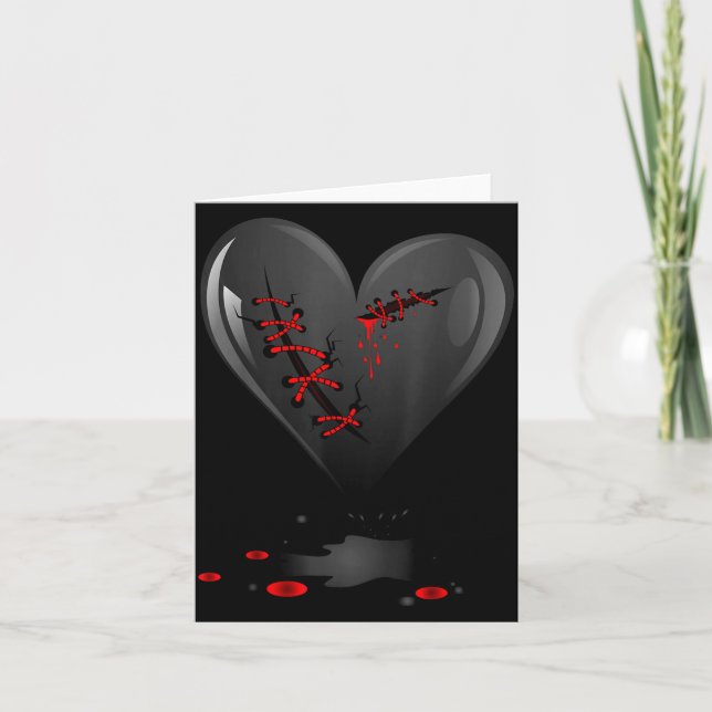 Carte Black Bleeding Cut Open Broken Heart Goth Valentin (Devant)