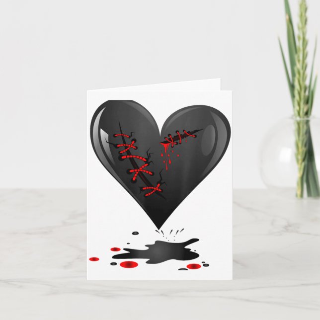 Carte Black Bleeding Cut Open Broken Heart Goth Valentin (Devant)