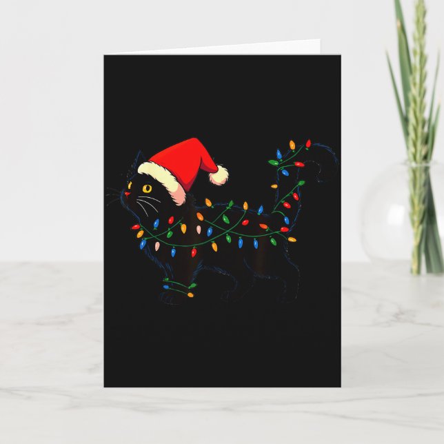 Carte Black Cat Christmas Santa Hat Funny  (Devant)