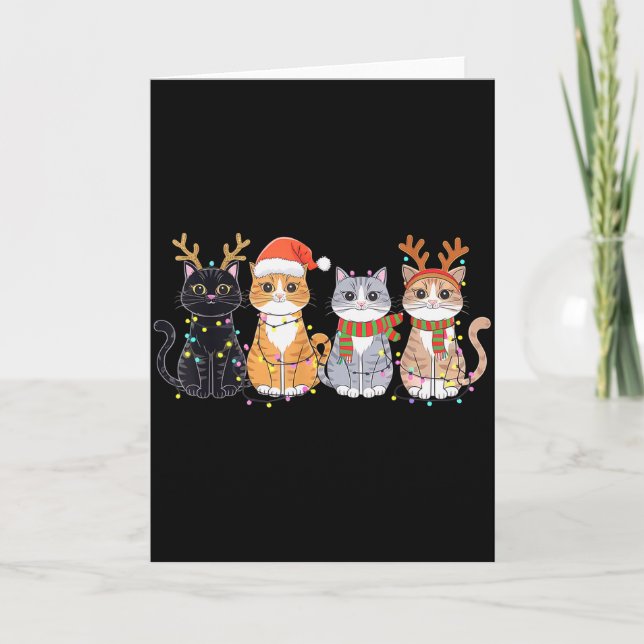 Carte Black Cat Christmas Santa Hat Funny Meowy Cat  (Devant)