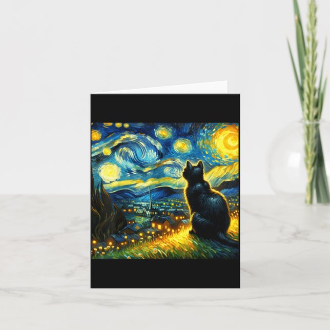 Carte Black Cat Funny Cat Lover Mom Daddy Starry Night V (Devant)