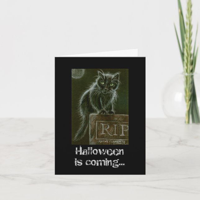 Carte Black Cat Gravestone RIP Halloween arrive... (Devant)