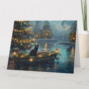 Carte Black Cat Noël Festive Voyage