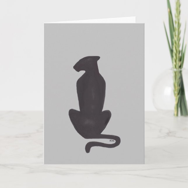 Carte Black Cat Silhouette gray greeting card (Devant)