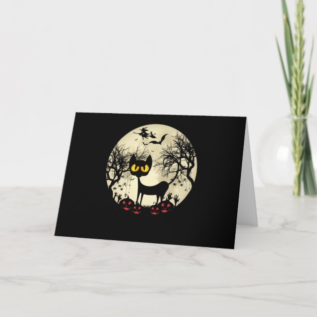 Carte Black Cats Moon Citrouille Drôle Halloween Horreur (Devant)