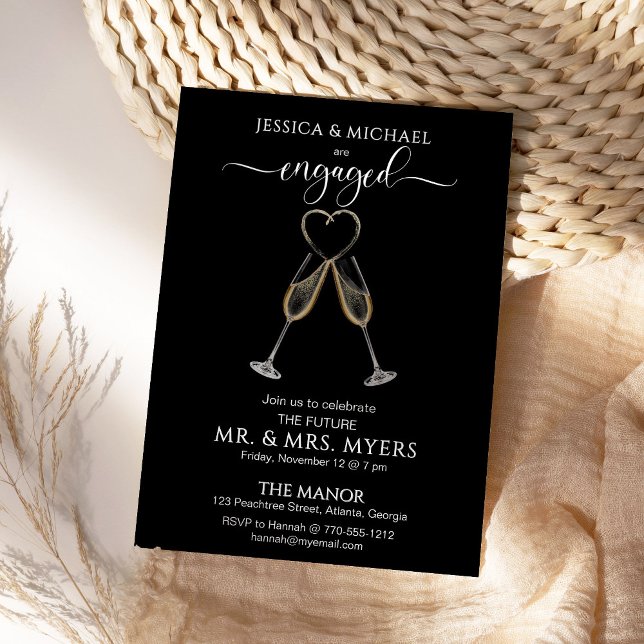 Carte Black Elegant Champagne Gold Heart EngagParty (Créateur téléchargé)