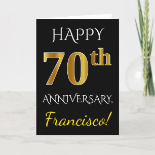 Carte Black, Faux Gold 70e anniversaire Mariage + Nom
