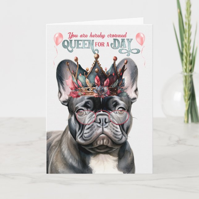 Carte Black Frenchie Queen pour une journée Anniversaire (Devant)