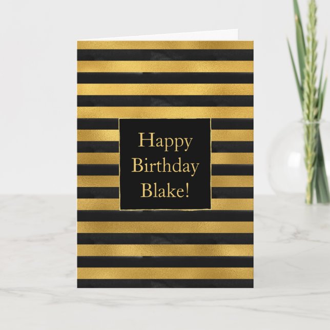 Carte Black Gold Stripes Birthday (Devant)