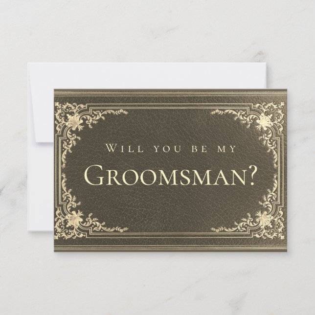 Carte Black Gold Vintage Elegant Groomsman Proposition (Devant)