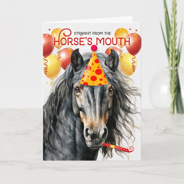 Carte Black Grey Cheval Brown drôle Anniversaire (Devant)