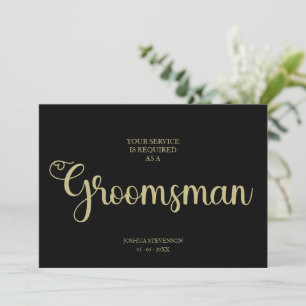 Carte Black Groomsman Chic Mariage Simple Proposition Ca