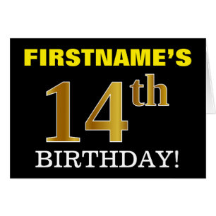Carte Black, Imitation Gold "14th BIRTHDAY"