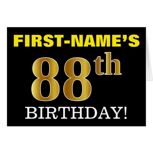 Carte Black, Imitation Gold "88th BIRTHDAY" (Devant horizontal)