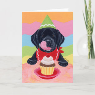 Carte Black Lab Chiot Anniversaire Cupcake Peinture