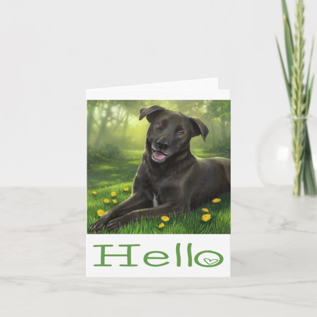 Carte Black Labrador Retriever Chien vert bonjour (Devant)