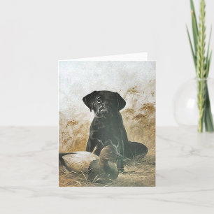 CARTE BLACK LABRADOR RETRIEVER DOG & DECOY DUCK ~ CARD