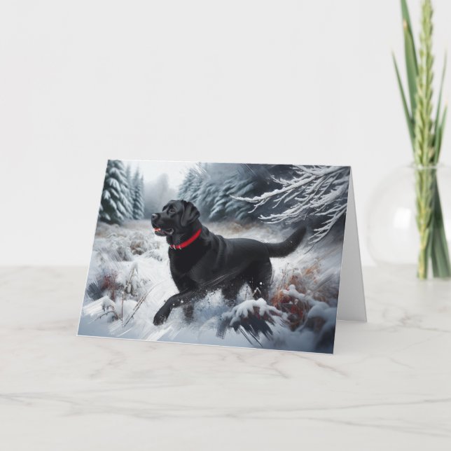 Carte Black Labrador Retriever Dog Snow Holiday (Devant)