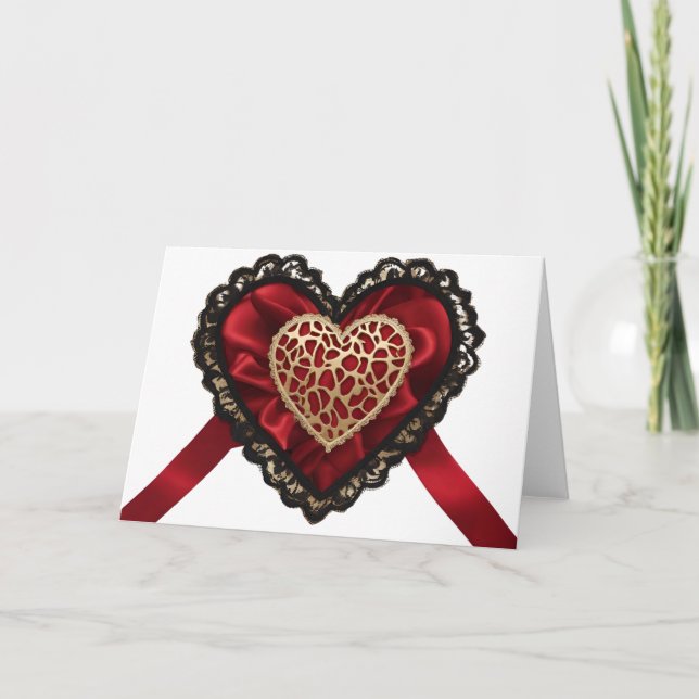 Carte Black Lace Red Solk Gold Valentine's Day Heart Car (Devant)