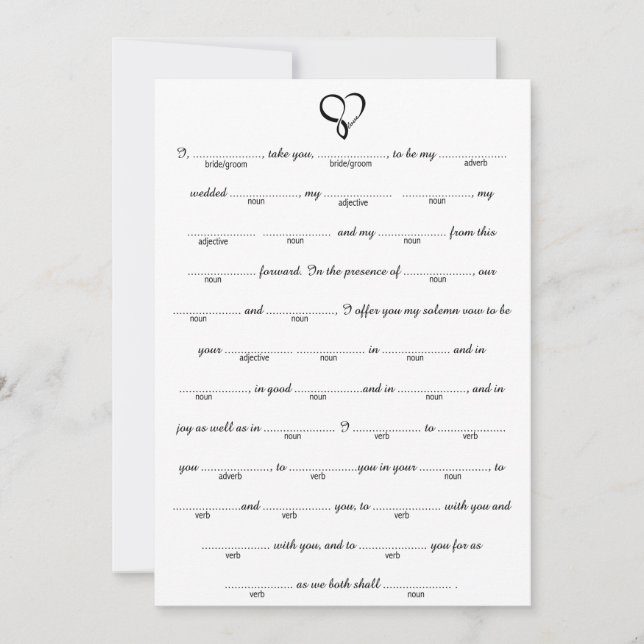 Carte Black Love Coeur Mariage Libs Jeu (Devant)