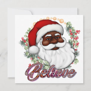 Carte Black Père Noël Believe Melanin Man Christmas Chev