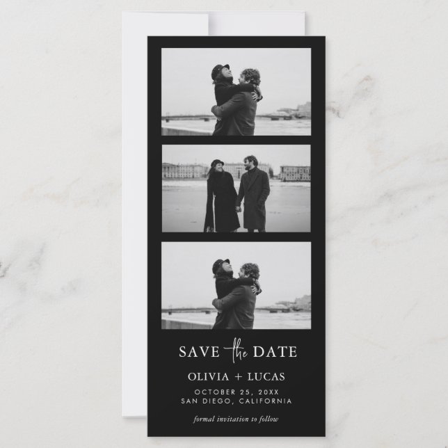 Carte Black Photo Strip Wedding Save The Date (Devant)