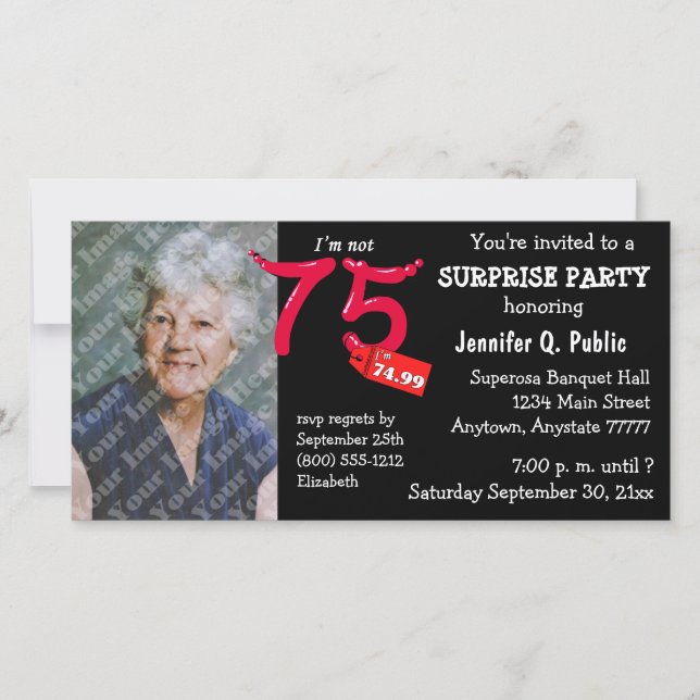 Carte Black Surprise 75th Birthday Party Photo Invitatio (Devant)