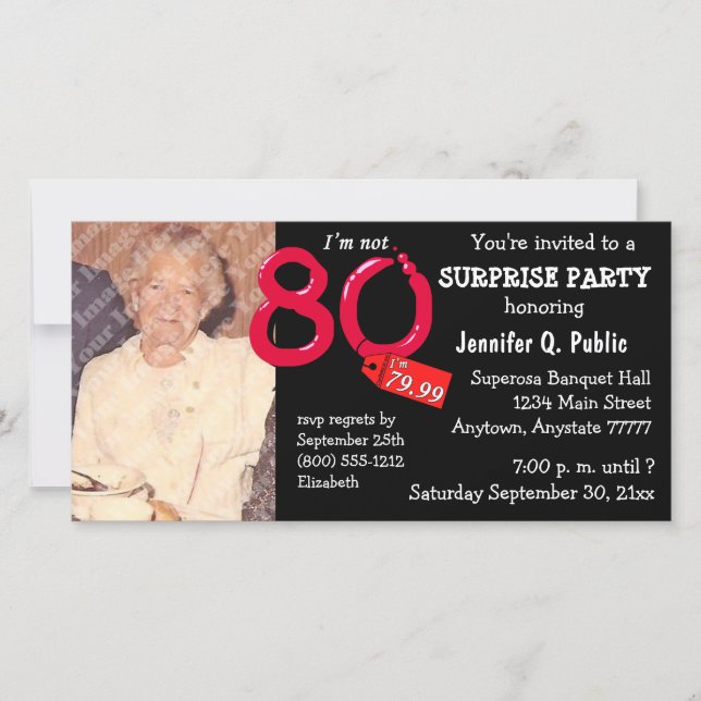 Carte Black Surprise 80th Birthday Party Photo Invitatio (Devant)