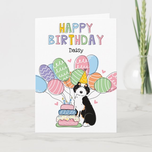 Carte Black Tri Couleur Aussiedoodle Chien Joyeux Annive (Devant)