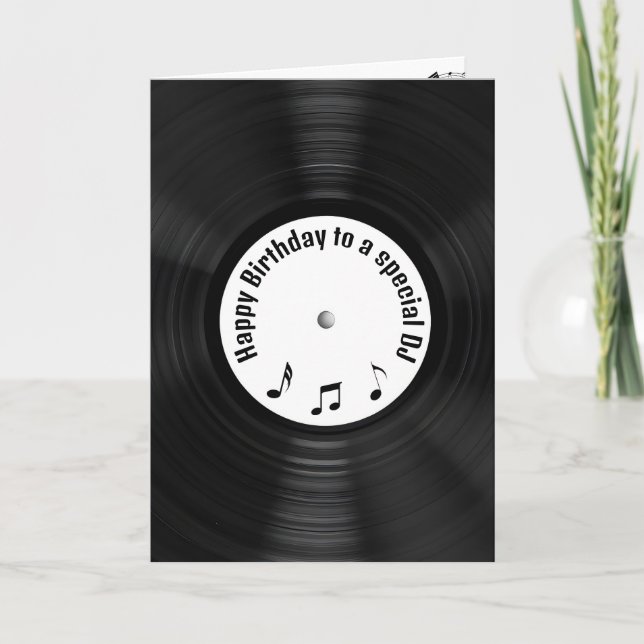 Carte Black Vinyl Record pour l'anniversaire de DJ (Devant)