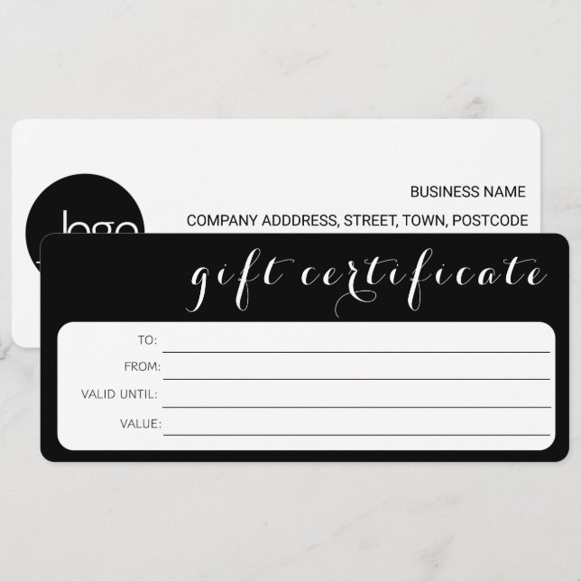 CARTE BLACK WHITE BUSINESS LOGO COMPANY DON CERTIFICAT (Devant / Derrière)