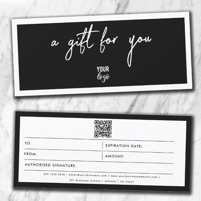 Carte Black White Business Logo QR Code Certificat cadea (Créateur téléchargé)