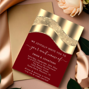 Carte Black White Gold Bordure Vague QR Code Mariage