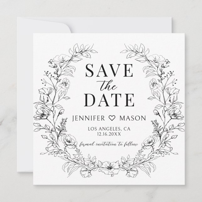 Carte Black White Rustic Enregistrer la date Photo Invit (Devant)
