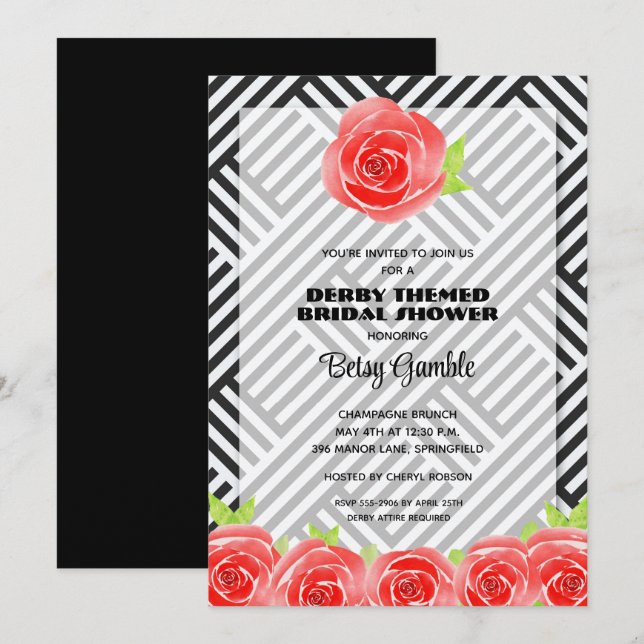 Carte Black & White Stripes Derby Bridal Shower Invites (Devant / Derrière)
