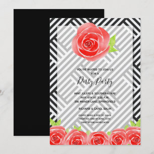 Carte Black White Stripes Roses Derby Horse Party Invita