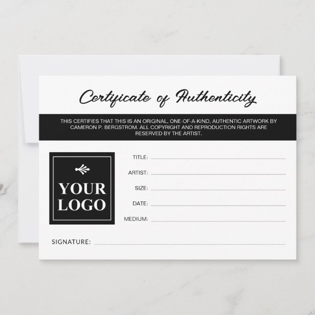 Carte Black White Votre logo Certificat d'authenticité (Devant)