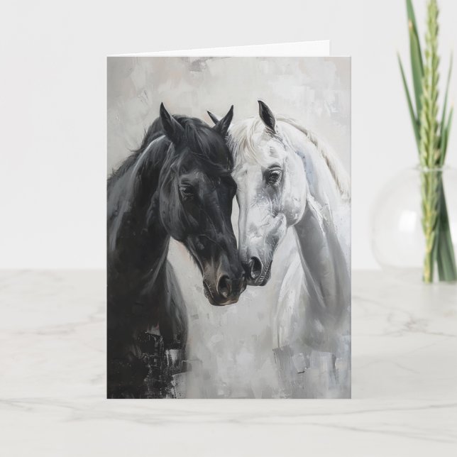 Carte Blanc Art noir Cheval amoureux (Devant)