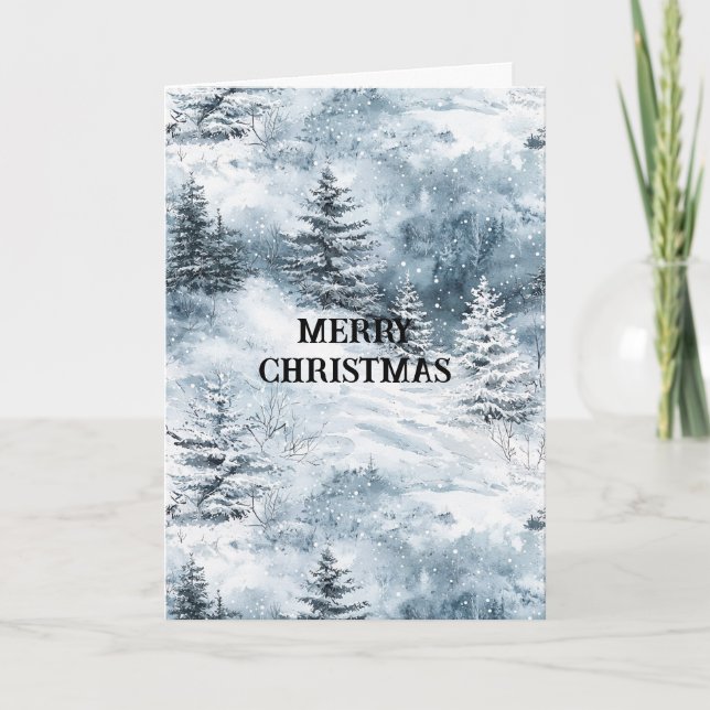 Carte Blanc Bleu Arbres de Noël Neige d'hiver (Devant)