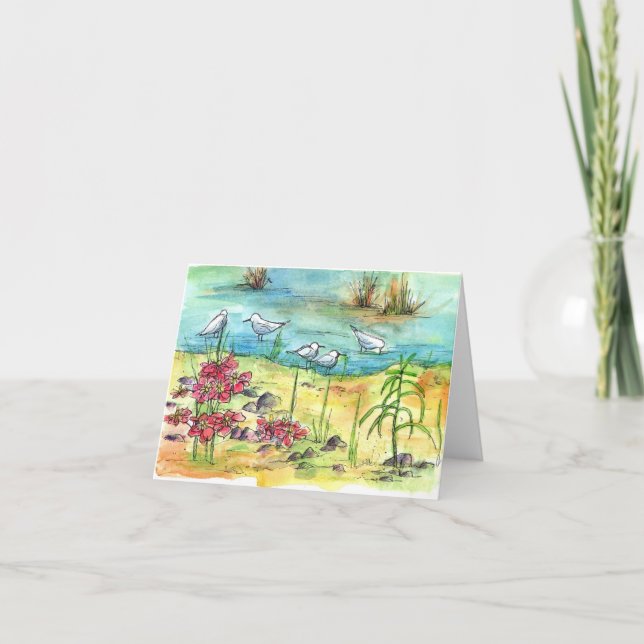 Carte Blanc d'art de nature d'aquarelle d'oiseaux (Devant)